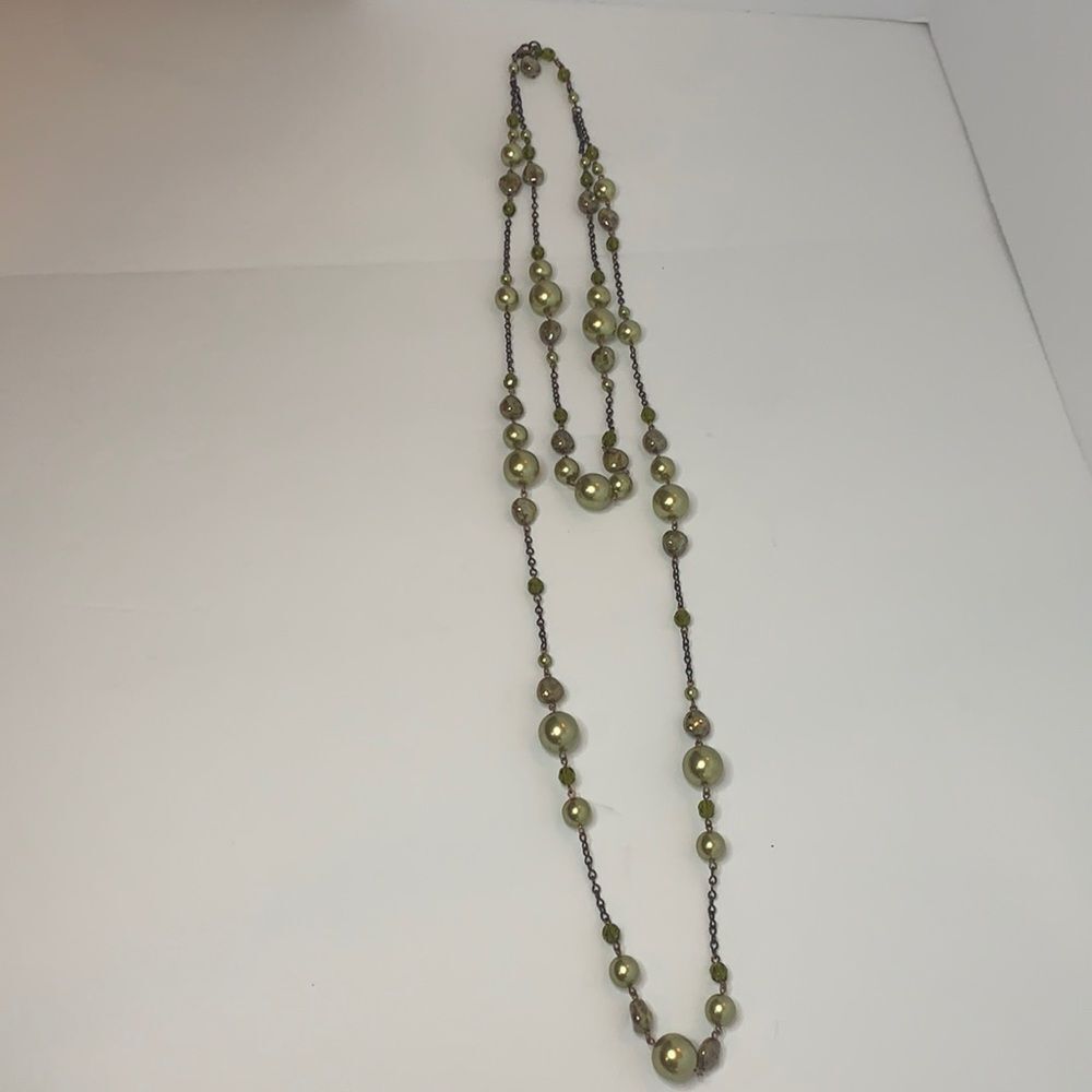 Green Brown Double Strand Stone Bead Necklace